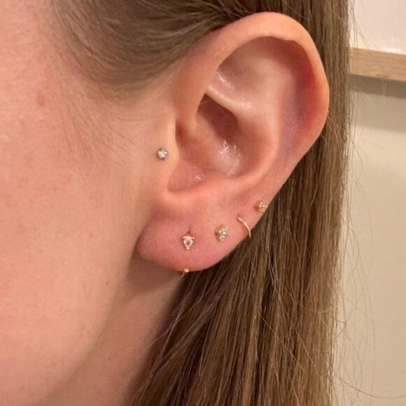 The Daphne gold open huggie hoop earrings cz stone stud teardrop - Picture 3 of 4